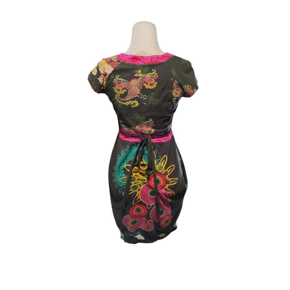 Desigual Asian Geisha Print Dress Short Sleeve Art Y2K Colorful XS / S FLAW - Picture 9 of 12